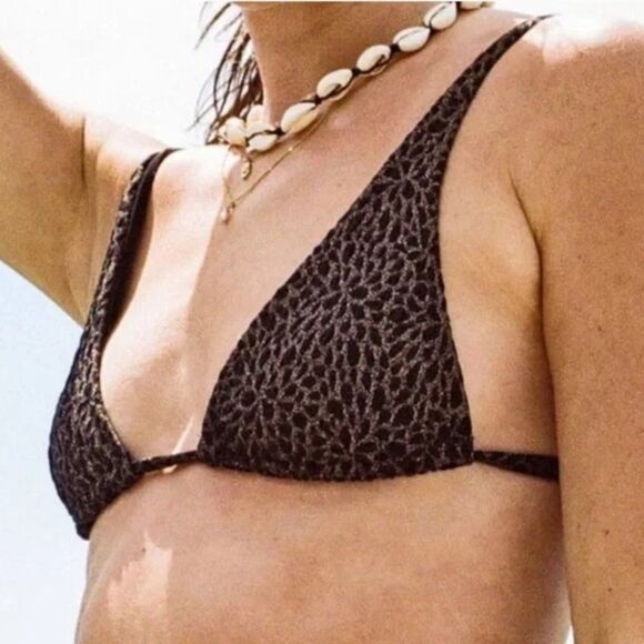 Andie Swim x Demi Moore The Tropez Triangle Bikini Top Size Small Black Gold - Picture 1 of 7